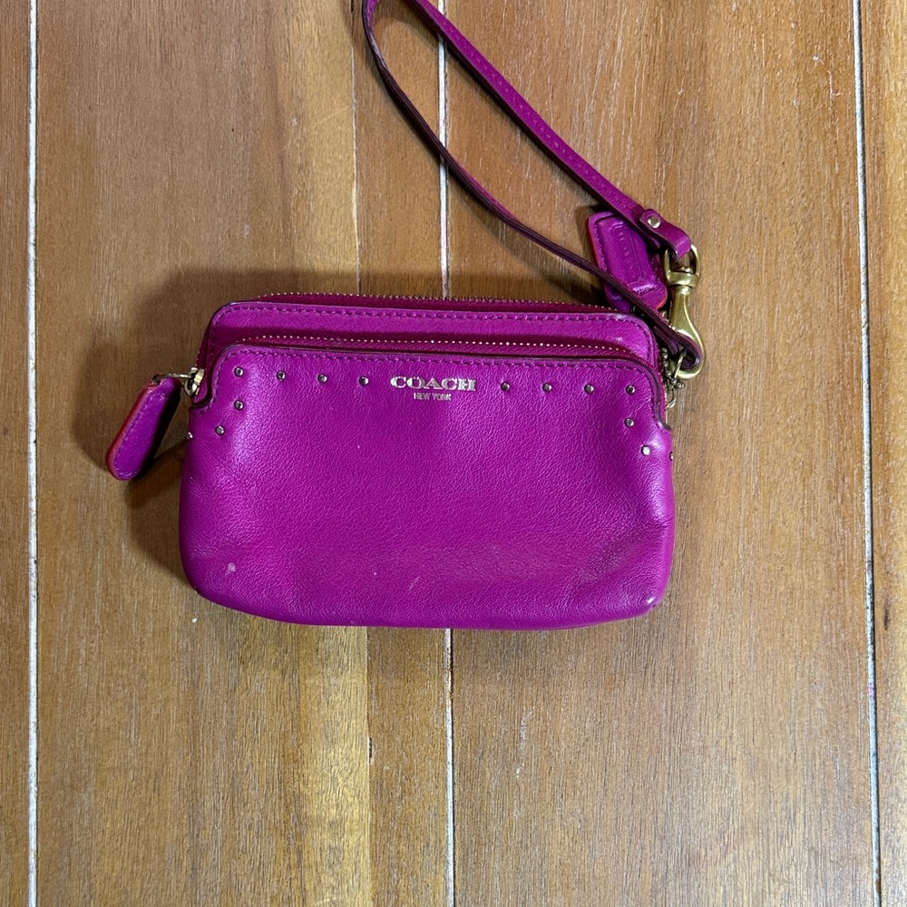 Coach Fuchsia Leather Wristlet Clutch